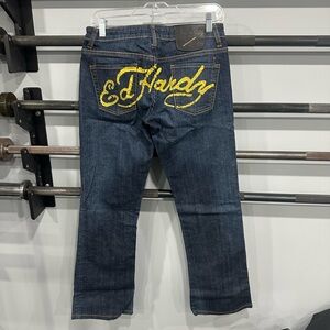 Christian Audigier Ed Hardy Women’s Dark Blue Jeans with Yellow Accents